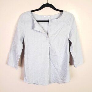 Chattawak Designer Pinstriped Cotton Coastal Preppy Quiet Luxury Blouse 0